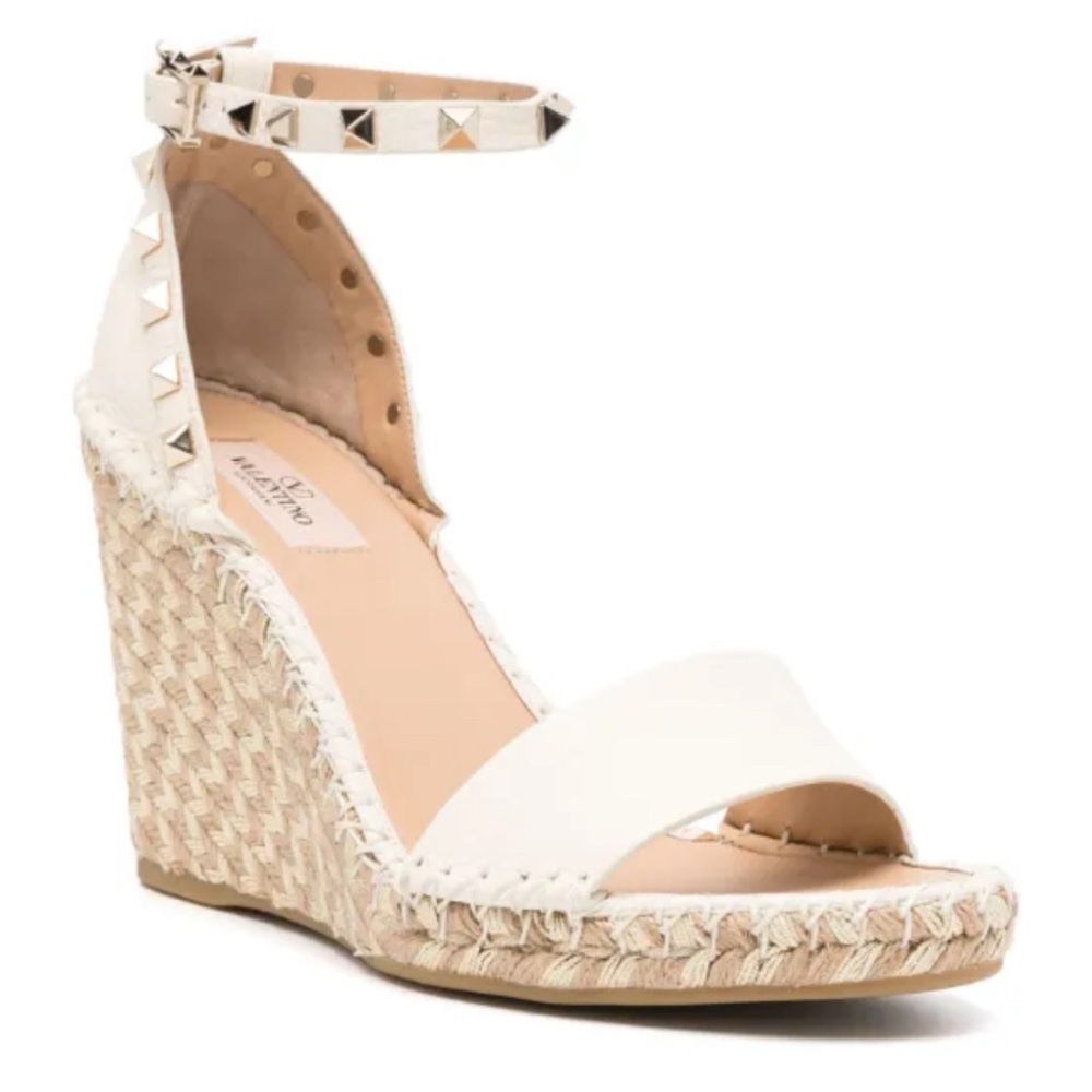 Valentino White Espadrille Wedge Sandals